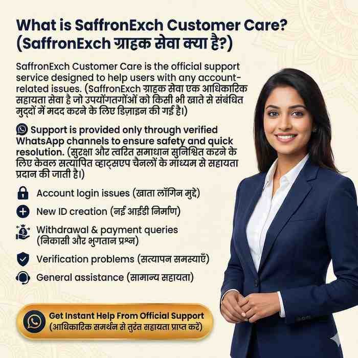 What is SaffronExch customer support infographic explaining official support and account assistance