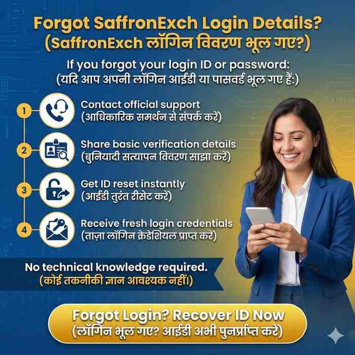 Forgot SaffronExch login details showing ID recovery through official support
