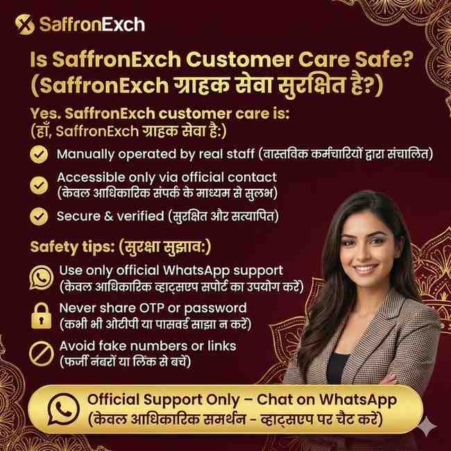 Is SaffronExch customer support safe infographic showing verified and secure support process