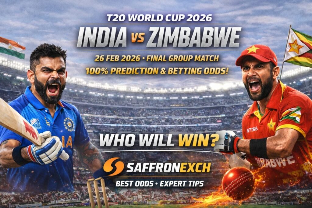 India vs Zimbabwe 26 Feb 2026 : Winner, Toss, Score & Odds | Saffronexch