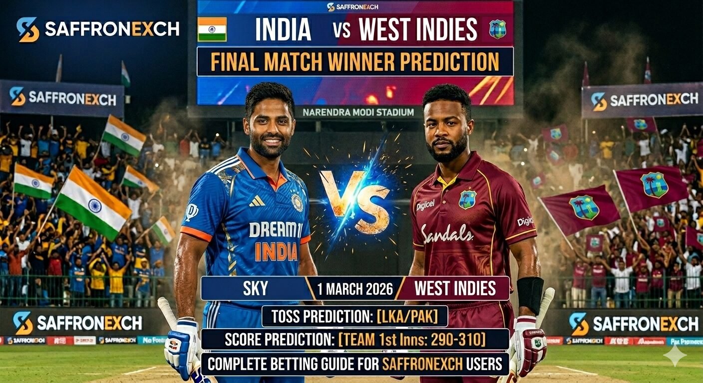 India vs West Indies 1 March 2026: My Final Match Winner Prediction, Toss Prediction, Score Prediction and Complete Betting Guide for Saffronexch Users