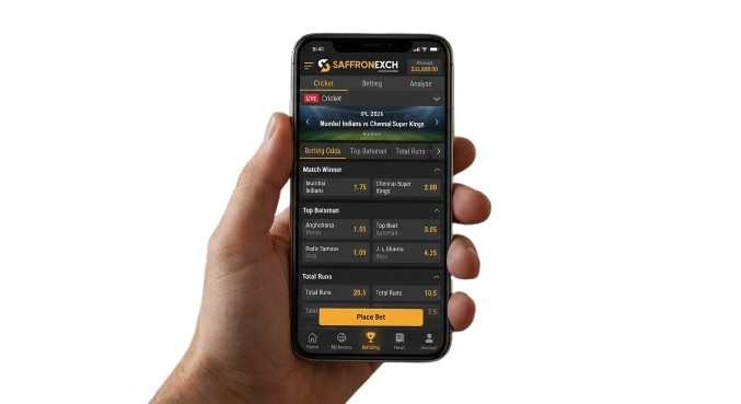 Smartphone showing betting application interface