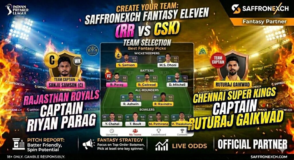 RR vs CSK Dream11 Team Today: Best Fantasy Picks, Captain & Vice-Captain for IPL 2026