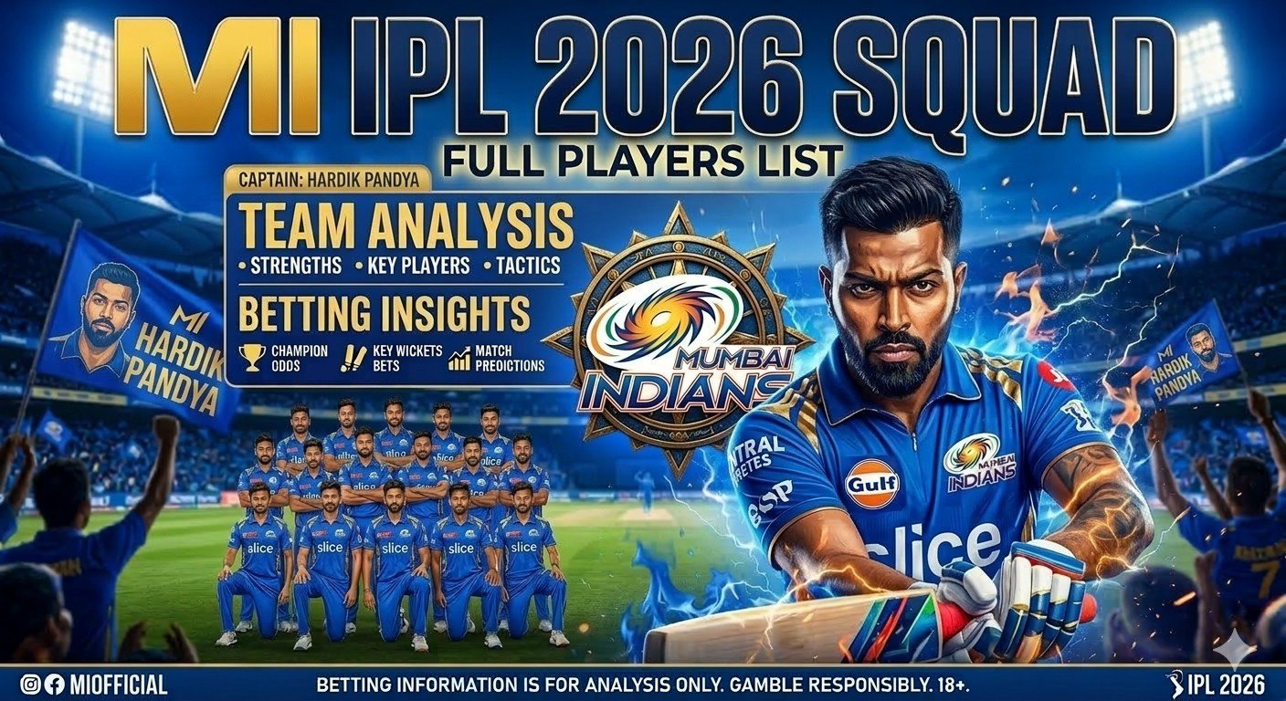 MI IPL 2026 Squad : Full Players List, Team Analysis & Betting Guide