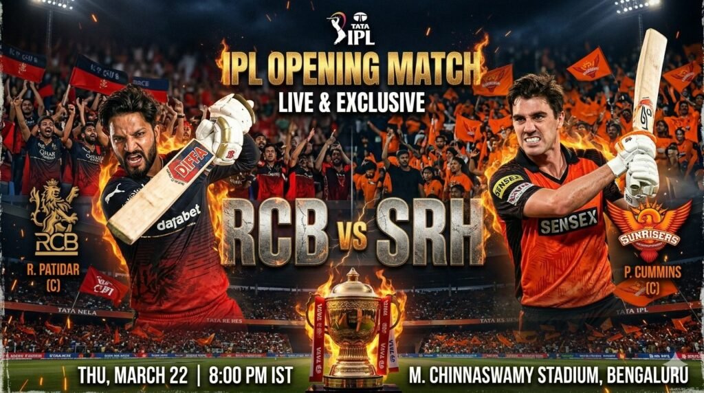 RCB vs SRH IPL 2026 Opening Match: Live Preview, Prediction & Betting Tips