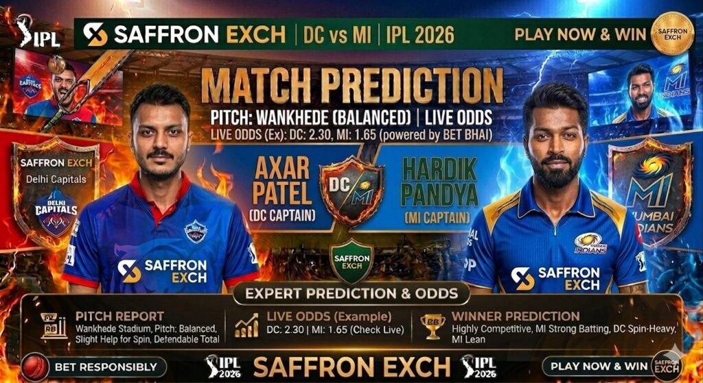 DC vs MI 2026 match prediction : Who Will Win Today? Arun Jaitley Stadium Pitch Report & Betting Tips