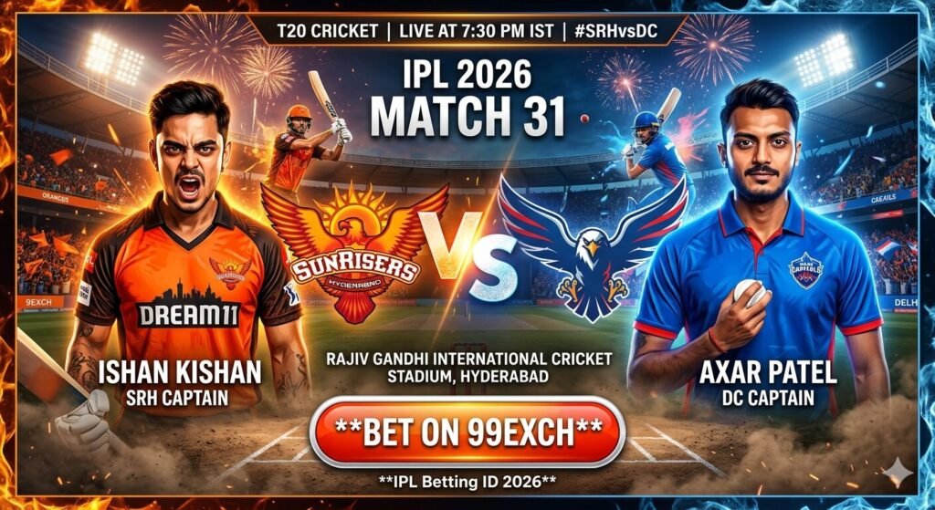 SRH vs DC Bet on 99exch – IPL Betting ID 2026