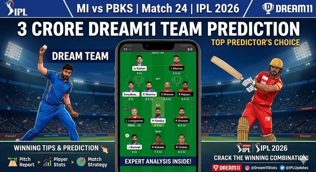 Dream11 :  MI vs PBKS,  3 Crore Dream11 Team, Prediction & Winning Tips