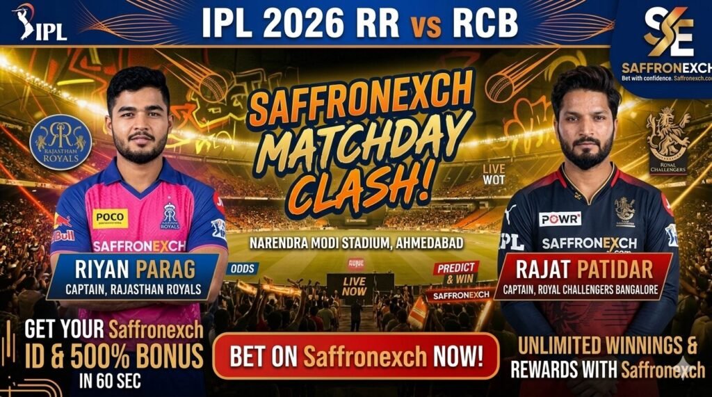 RR vs RCB Betting – Bet on Saffronexch | Get Instant ID & 500% Bonus 