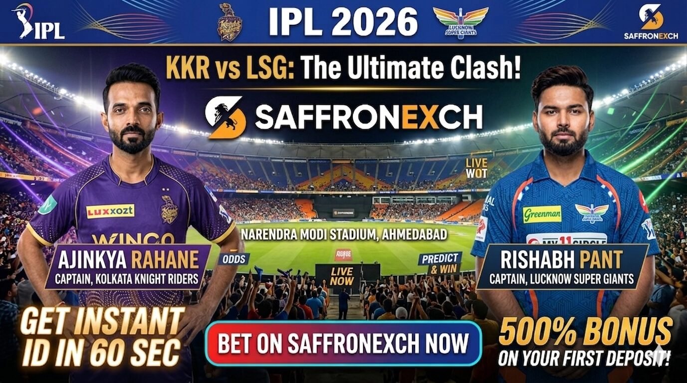 KKR vs LSG Betting – Bet on Saffronexch | Get Instant ID | 500% Bonus | IPL 2026 | 
