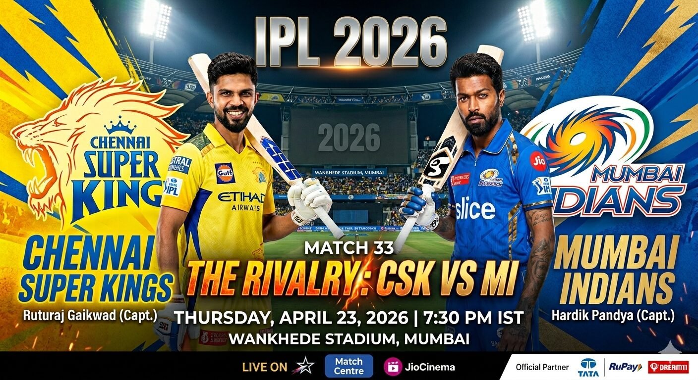 CSK vs MI Toss & Match Prediction (100% Sure), Pitch Report, Captain Toss Analysis, Who will win today's IPL Match? – 33rd Match IPL 2026