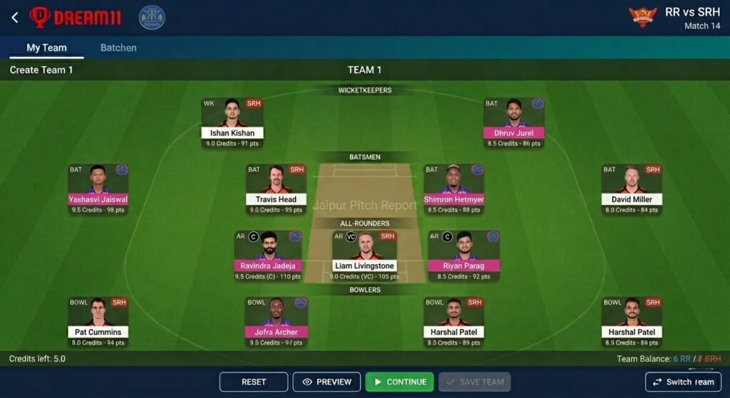RR vs SRH Dream11 Prediction Today Match 36th IPL 2026: Top Fantasy Team, Playing XI, Jaipur Pitch Report & Player Stats