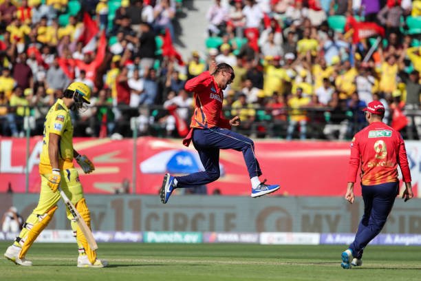 CSK vs PBKS  Punjab Kings' Rahul Chahar (C) celebrates after taking the wicket of Chennai Super Kings' Shivam Dube during the Indian Premier League (IPL) Twenty20 cricket match between Chennai Super Kings and Punjab Kings at the Himachal Pradesh Cricket Association Stadium