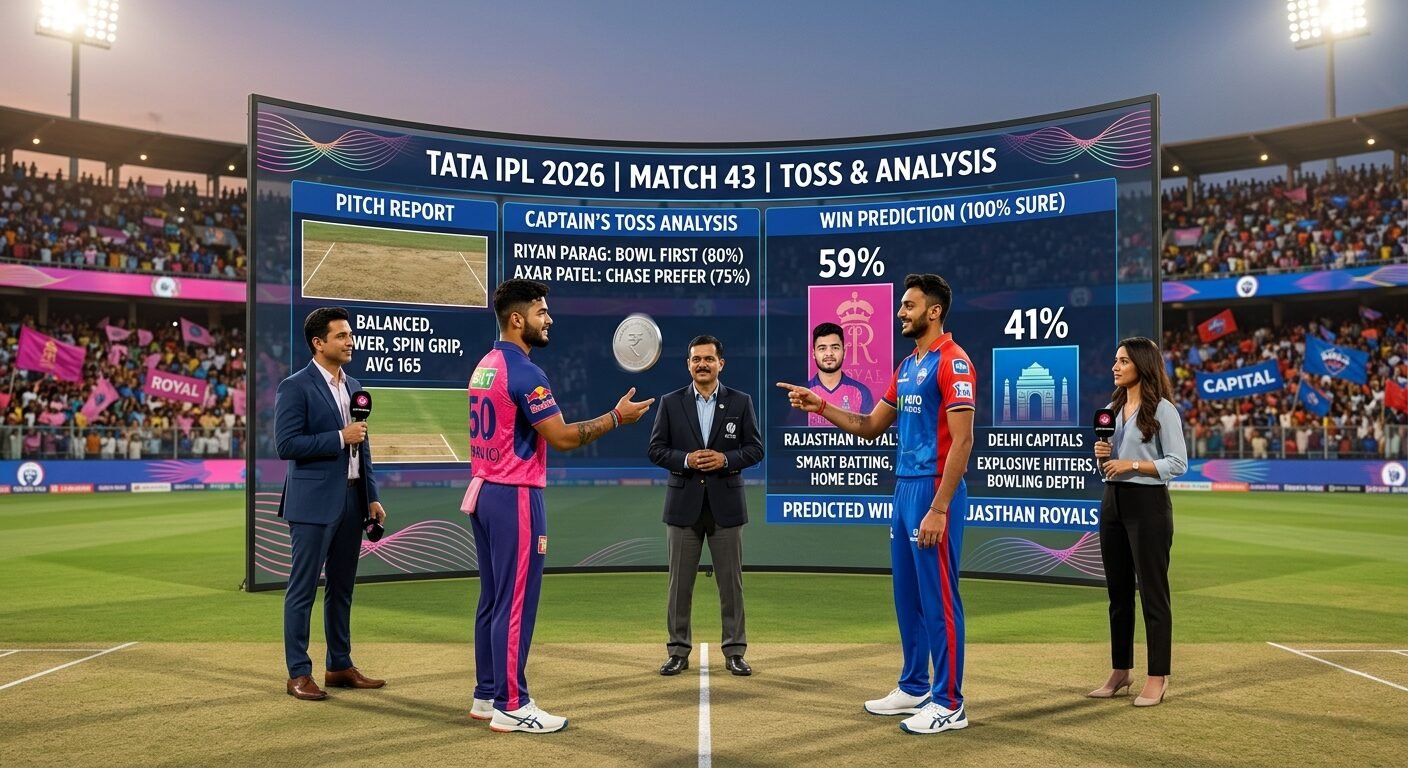 RR vs DC Toss & Match Prediction (100% Sure), Pitch Report, Captain Toss Analysis, Who will win today's IPL Match? – 43rd Match IPL 2026